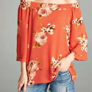 NWT Floral Print Bubble Crepe Top